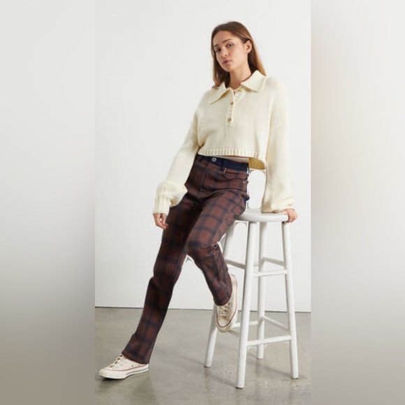 WEWOREWHAT Plaid Colorblock Icon Jeans Navy and Brown, Size 25🔥 - Picture 4 of 12